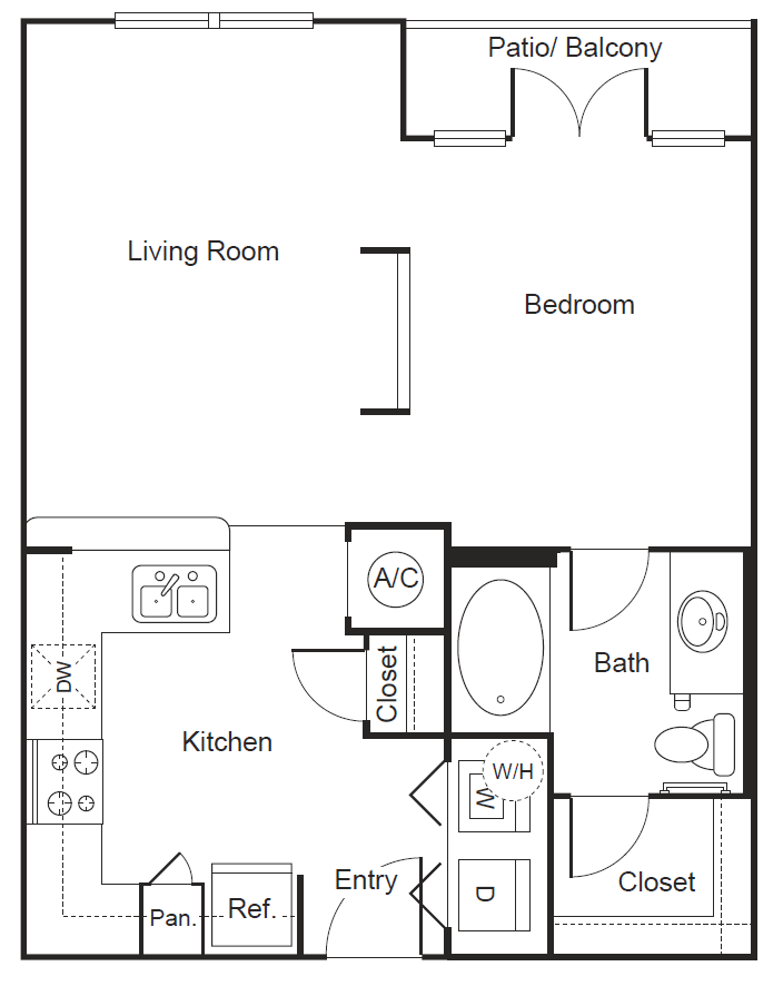 A1 - Studio, 1 bath, 581 square feet